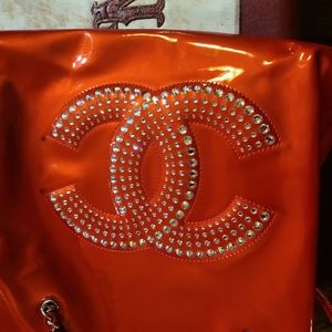 Chanel red patent crystal purse bag